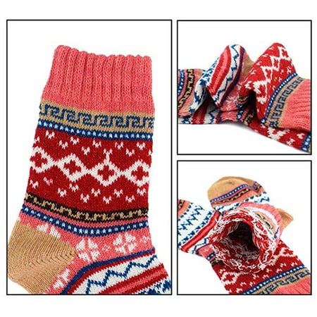 5 Pack Womens Socks Vintage Winter Soft Warm Cold Knit Wool Crew Socks with Gift Box